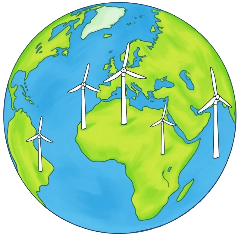 Planète Terre avec éoliennes, symbole de l'énergie durable